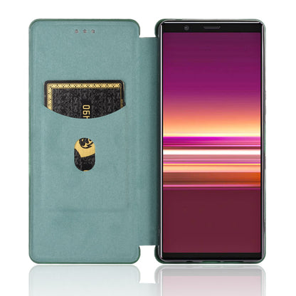 Carbon Fiber Auto-absorbed Leather Case with Card Slot for Sony Xperia 5 II