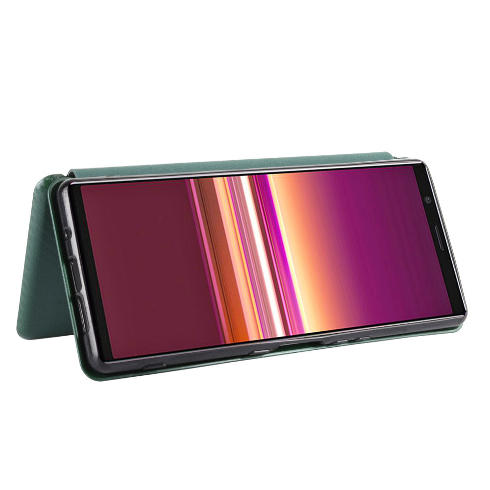 Carbon Fiber Auto-absorbed Leather Case with Card Slot for Sony Xperia 5 II
