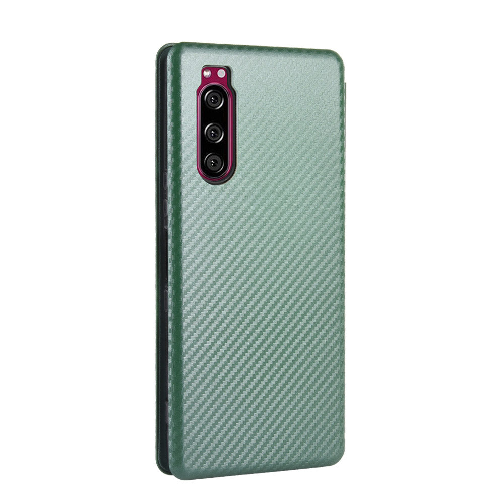 Carbon Fiber Auto-absorbed Leather Case with Card Slot for Sony Xperia 5 II