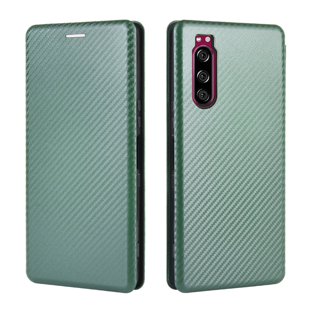 Carbon Fiber Auto-absorbed Leather Case with Card Slot for Sony Xperia 5 II