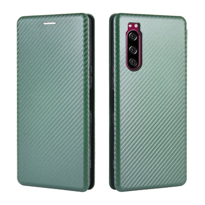 Carbon Fiber Auto-absorbed Leather Case with Card Slot for Sony Xperia 5 II