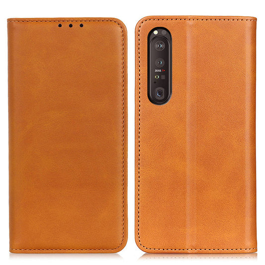 Automatic Suction Design Split Leather Wallet Phone Cover for Sony Xperia 1 III 5G Stand Shell