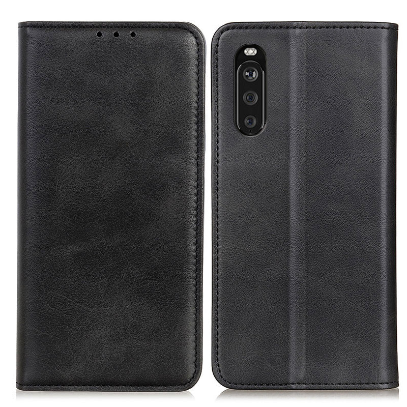 Split Leather Wallet Phone Cover for Sony Xperia 10 III 5G Auto-absorbed Design Stand Smartphone Shell