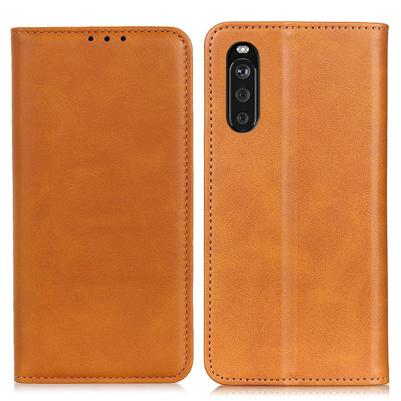Split Leather Wallet Phone Cover for Sony Xperia 10 III 5G Auto-absorbed Design Stand Smartphone Shell