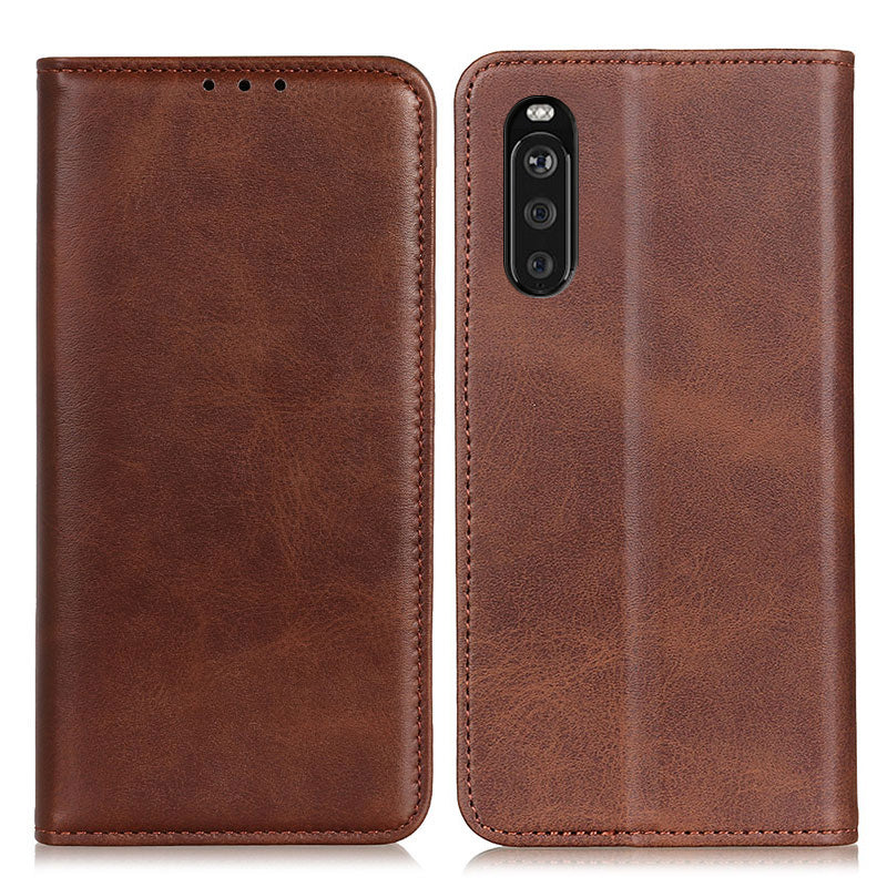 Split Leather Wallet Phone Cover for Sony Xperia 10 III 5G Auto-absorbed Design Stand Smartphone Shell