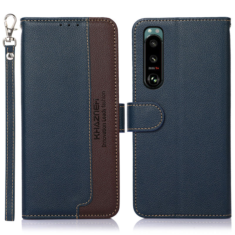 KHAZNEH Litchi Skin Design RFID Anti-theft Swiping Function Leather Phone Case Cover for Sony Xperia 5 III 5G