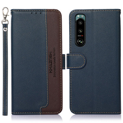 KHAZNEH Litchi Skin Design RFID Anti-theft Swiping Function Leather Phone Case Cover for Sony Xperia 5 III 5G