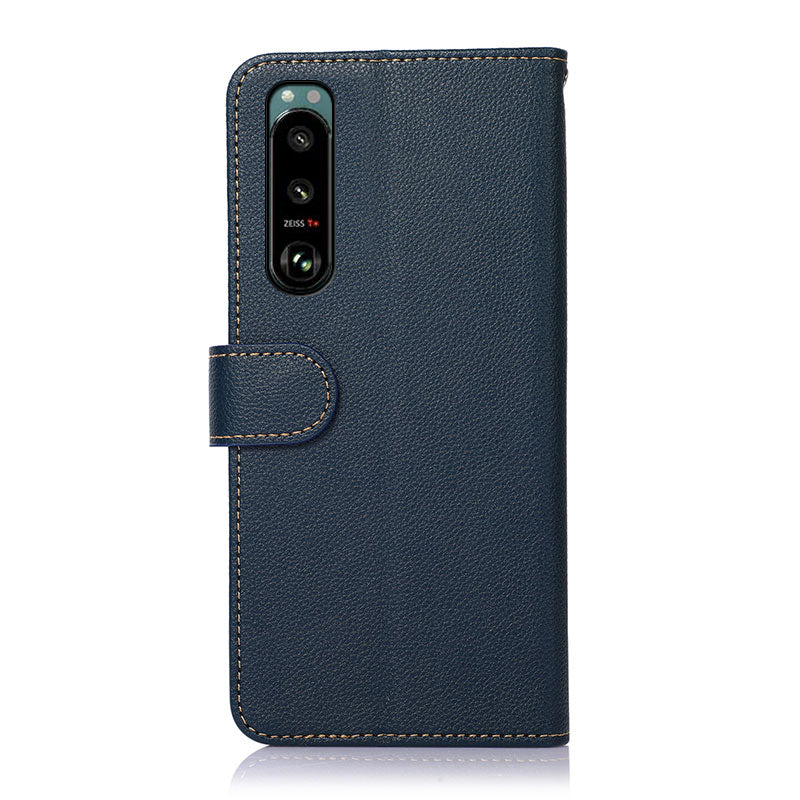 KHAZNEH Litchi Skin Design RFID Anti-theft Swiping Function Leather Phone Case Cover for Sony Xperia 5 III 5G