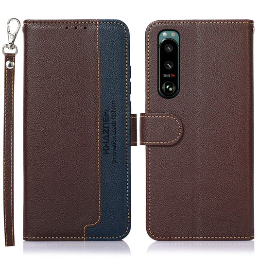 KHAZNEH Litchi Skin Design RFID Anti-theft Swiping Function Leather Phone Case Cover for Sony Xperia 5 III 5G
