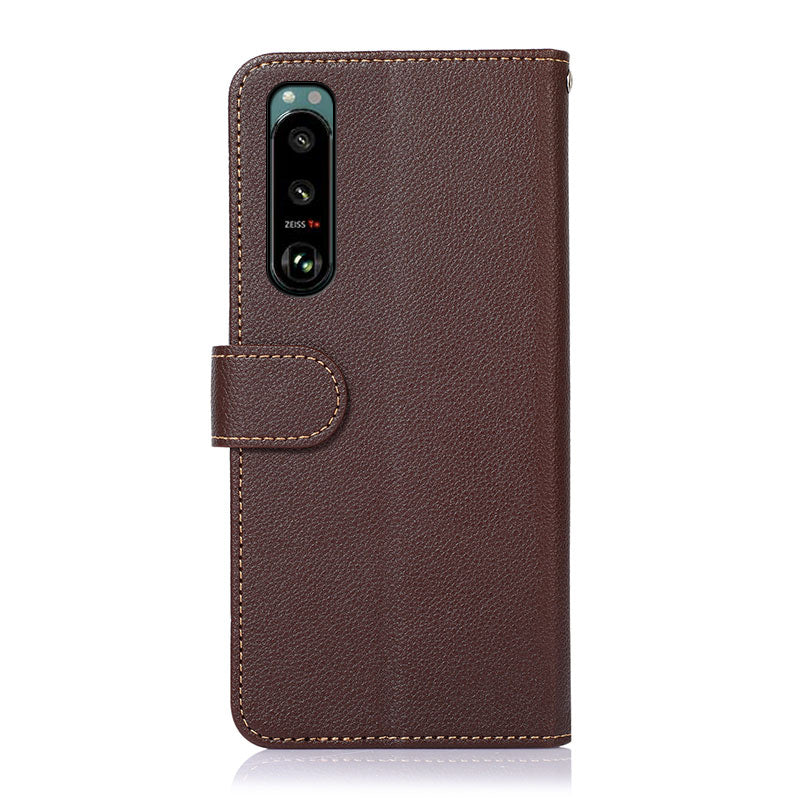 KHAZNEH Litchi Skin Design RFID Anti-theft Swiping Function Leather Phone Case Cover for Sony Xperia 5 III 5G