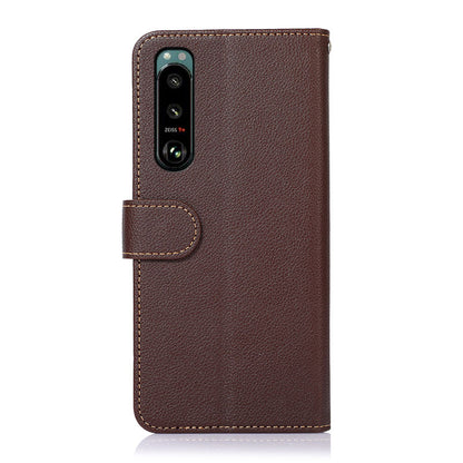 KHAZNEH Litchi Skin Design RFID Anti-theft Swiping Function Leather Phone Case Cover for Sony Xperia 5 III 5G
