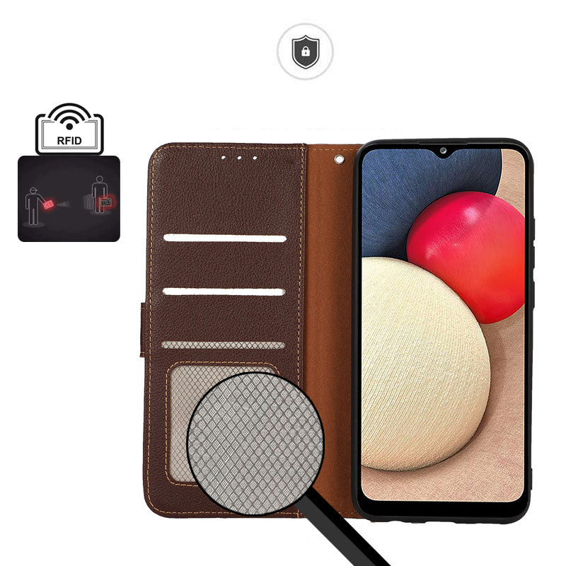 KHAZNEH Litchi Skin Design RFID Anti-theft Swiping Function Leather Phone Case Cover for Sony Xperia 5 III 5G