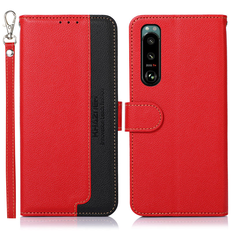 KHAZNEH Litchi Skin Design RFID Anti-theft Swiping Function Leather Phone Case Cover for Sony Xperia 5 III 5G