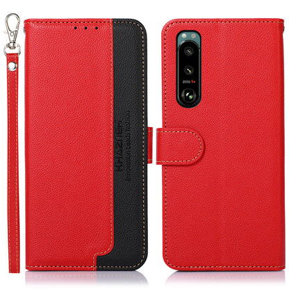 KHAZNEH Litchi Skin Design RFID Anti-theft Swiping Function Leather Phone Case Cover for Sony Xperia 5 III 5G