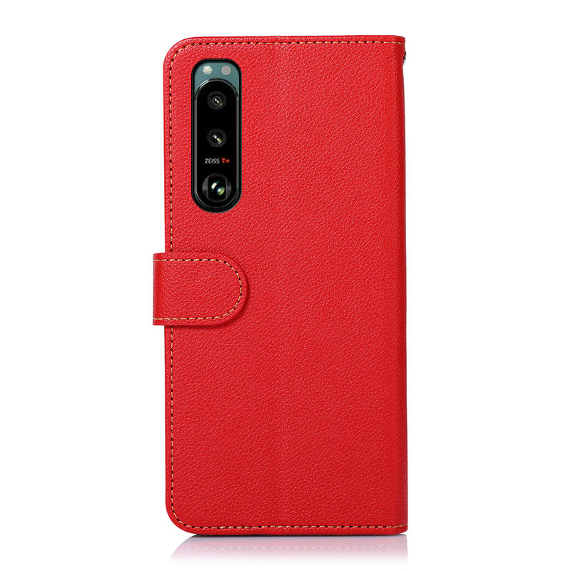 KHAZNEH Litchi Skin Design RFID Anti-theft Swiping Function Leather Phone Case Cover for Sony Xperia 5 III 5G