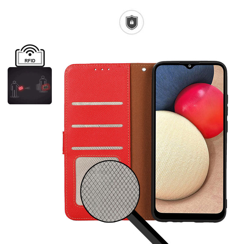 KHAZNEH Litchi Skin Design RFID Anti-theft Swiping Function Leather Phone Case Cover for Sony Xperia 5 III 5G