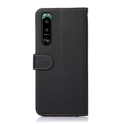 KHAZNEH Litchi Skin Design RFID Anti-theft Swiping Function Leather Phone Case Cover for Sony Xperia 5 III 5G