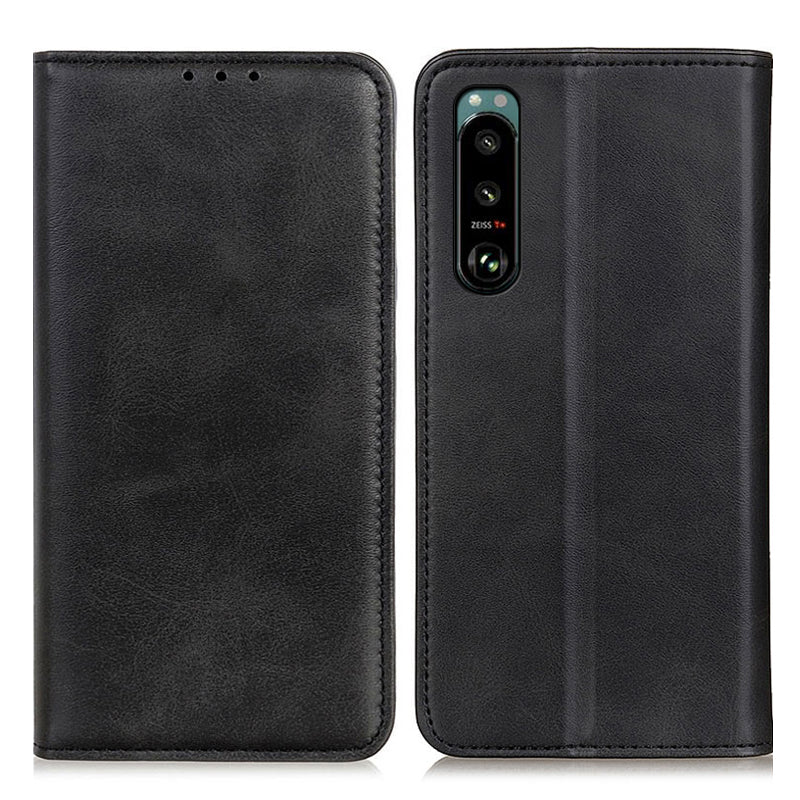 Auto-absorbed Split Leather Wallet Phone Cover with Stand Shell for Sony Xperia 5 III 5G