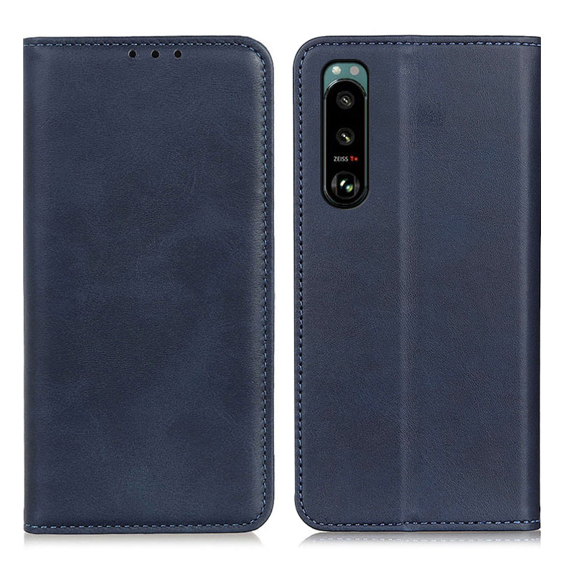 Auto-absorbed Split Leather Wallet Phone Cover with Stand Shell for Sony Xperia 5 III 5G