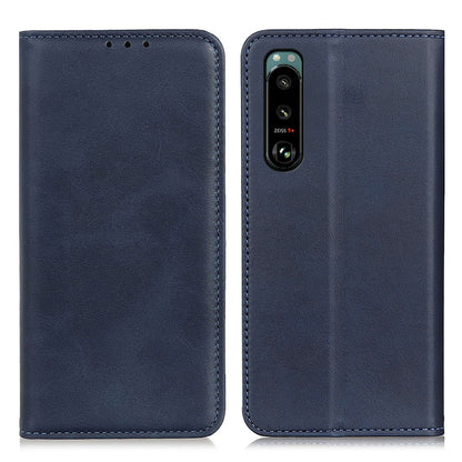 Auto-absorbed Split Leather Wallet Phone Cover with Stand Shell for Sony Xperia 5 III 5G