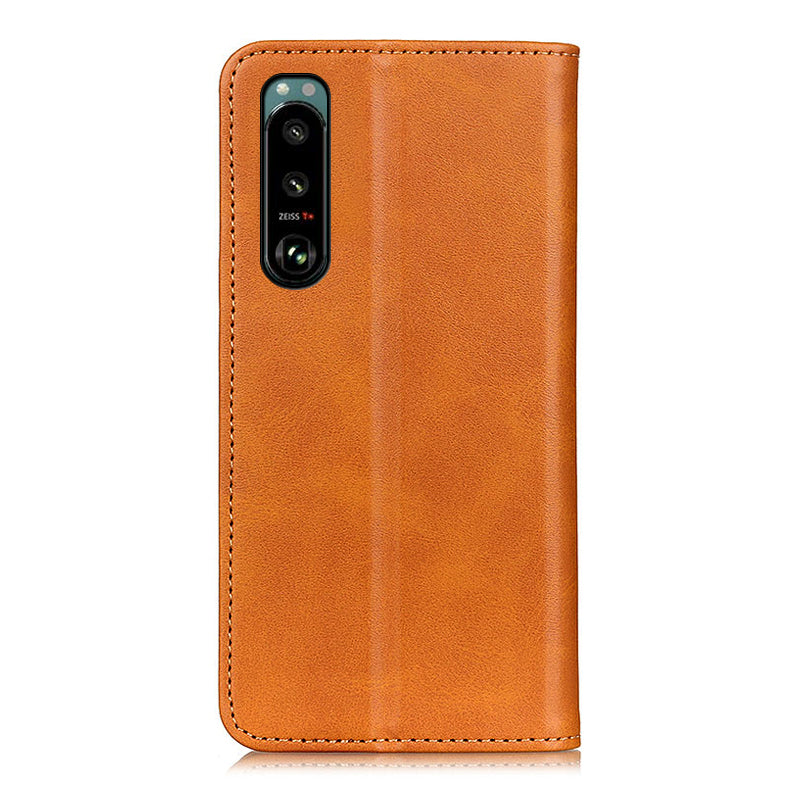 Auto-absorbed Split Leather Wallet Phone Cover with Stand Shell for Sony Xperia 5 III 5G