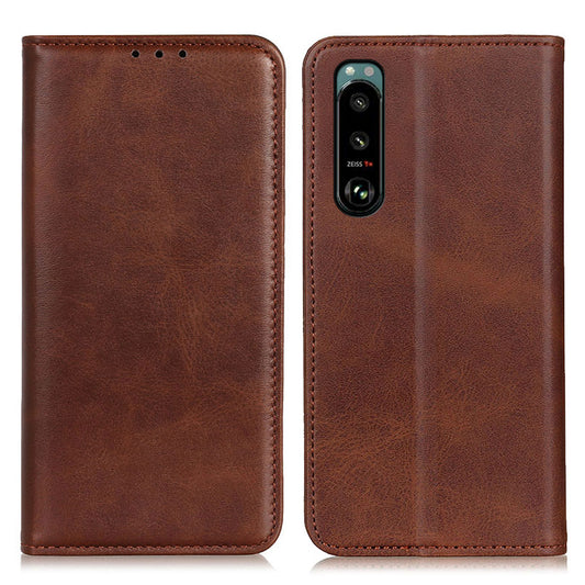 Auto-absorbed Split Leather Wallet Phone Cover with Stand Shell for Sony Xperia 5 III 5G