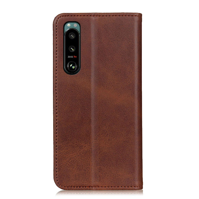 Auto-absorbed Split Leather Wallet Phone Cover with Stand Shell for Sony Xperia 5 III 5G
