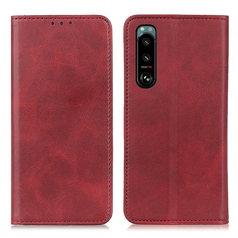 Auto-absorbed Split Leather Wallet Phone Cover with Stand Shell for Sony Xperia 5 III 5G