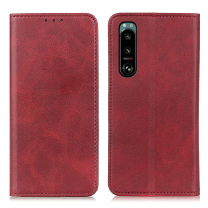 Auto-absorbed Split Leather Wallet Phone Cover with Stand Shell for Sony Xperia 5 III 5G