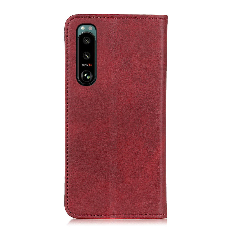 Auto-absorbed Split Leather Wallet Phone Cover with Stand Shell for Sony Xperia 5 III 5G