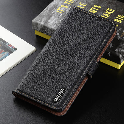 KHAZNEH Litchi Skin Surface Top Layer Genuine Leather Wallet Cover Case for Sony Xperia 5 III 5G