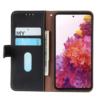 KHAZNEH Litchi Skin Surface Top Layer Genuine Leather Wallet Cover Case for Sony Xperia 5 III 5G