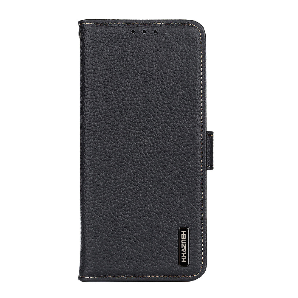 KHAZNEH Litchi Skin Surface Top Layer Genuine Leather Wallet Cover Case for Sony Xperia 5 III 5G