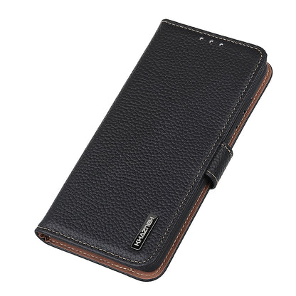 KHAZNEH Litchi Skin Surface Top Layer Genuine Leather Wallet Cover Case for Sony Xperia 5 III 5G