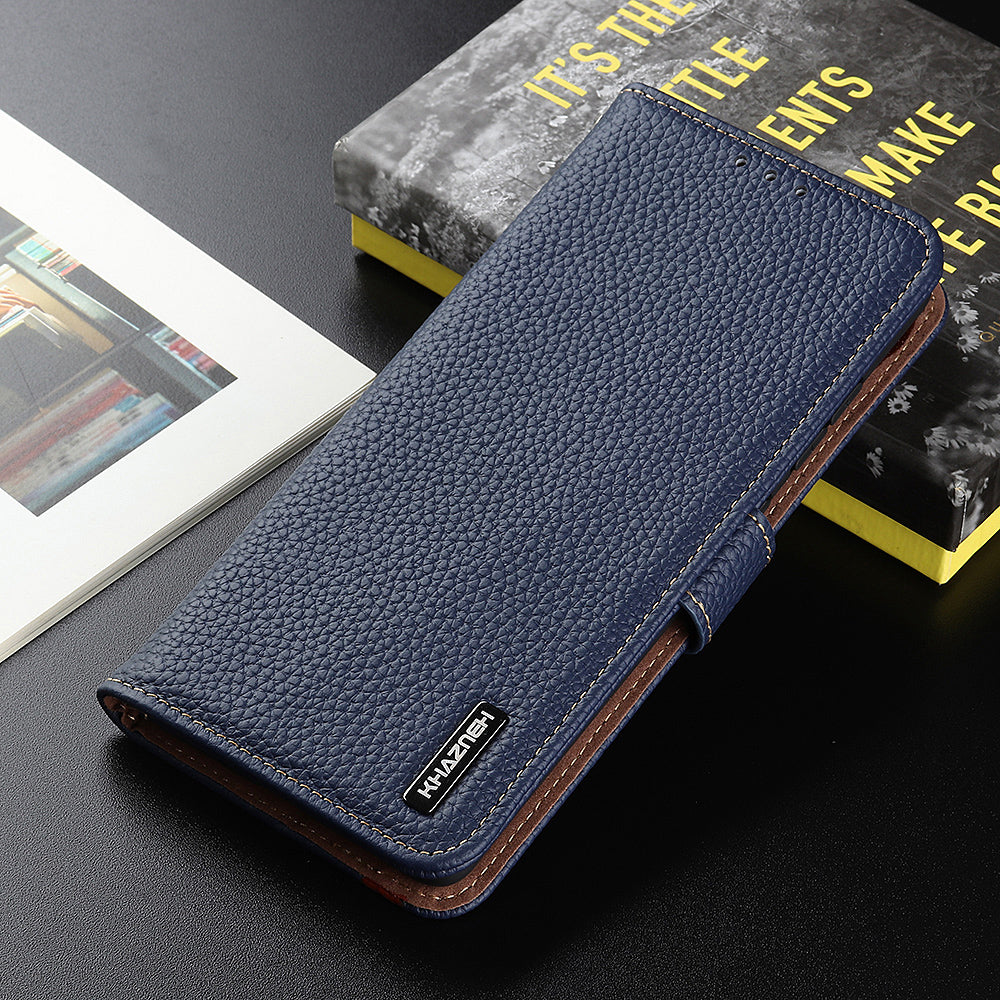 KHAZNEH Litchi Skin Surface Top Layer Genuine Leather Wallet Cover Case for Sony Xperia 5 III 5G