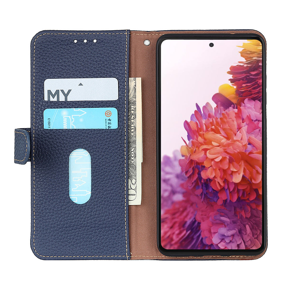 KHAZNEH Litchi Skin Surface Top Layer Genuine Leather Wallet Cover Case for Sony Xperia 5 III 5G