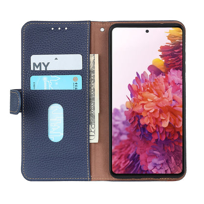 KHAZNEH Litchi Skin Surface Top Layer Genuine Leather Wallet Cover Case for Sony Xperia 5 III 5G