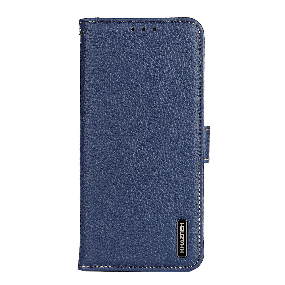 KHAZNEH Litchi Skin Surface Top Layer Genuine Leather Wallet Cover Case for Sony Xperia 5 III 5G