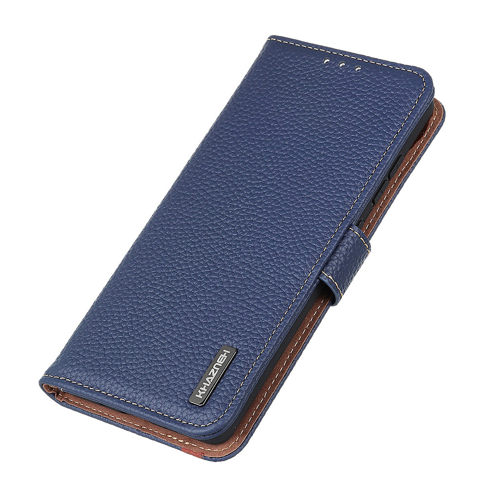 KHAZNEH Litchi Skin Surface Top Layer Genuine Leather Wallet Cover Case for Sony Xperia 5 III 5G