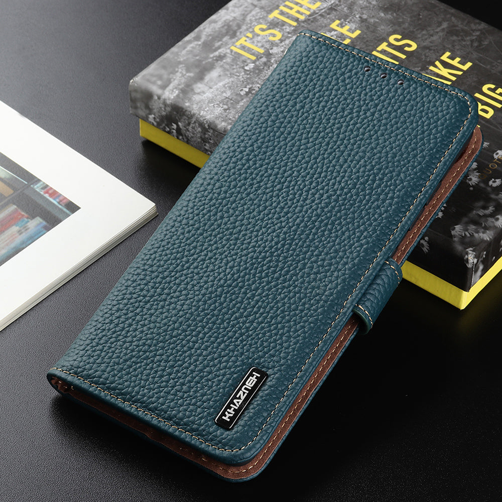 KHAZNEH Litchi Skin Surface Top Layer Genuine Leather Wallet Cover Case for Sony Xperia 5 III 5G