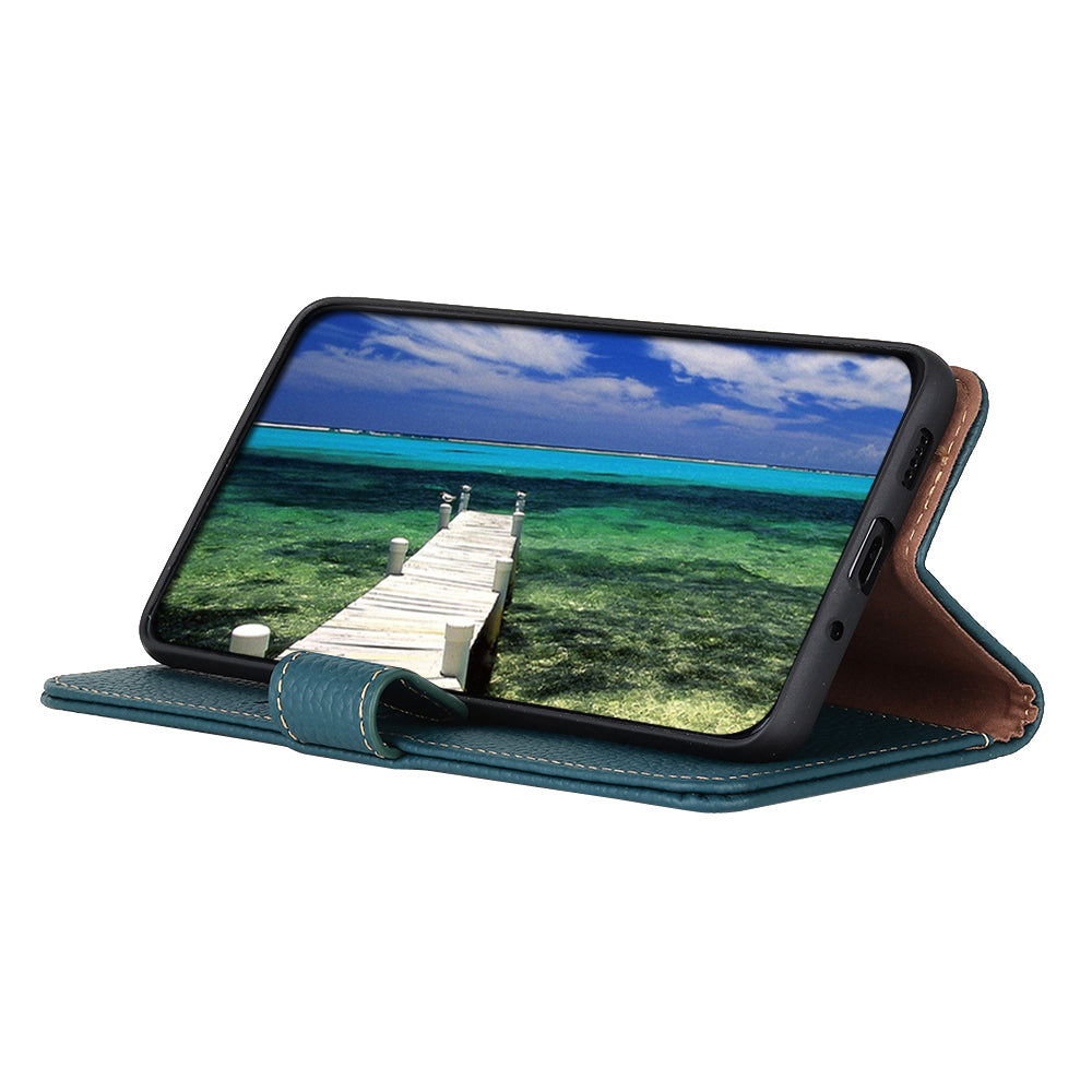 KHAZNEH Litchi Skin Surface Top Layer Genuine Leather Wallet Cover Case for Sony Xperia 5 III 5G