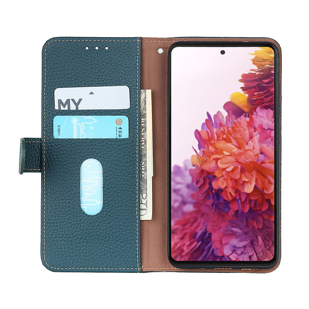 KHAZNEH Litchi Skin Surface Top Layer Genuine Leather Wallet Cover Case for Sony Xperia 5 III 5G