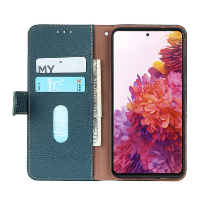 KHAZNEH Litchi Skin Surface Top Layer Genuine Leather Wallet Cover Case for Sony Xperia 5 III 5G