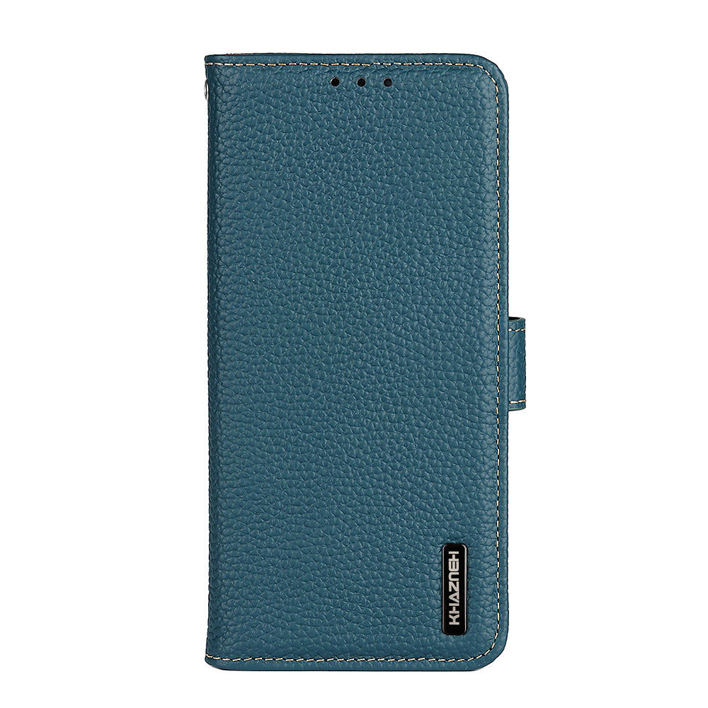 KHAZNEH Litchi Skin Surface Top Layer Genuine Leather Wallet Cover Case for Sony Xperia 5 III 5G