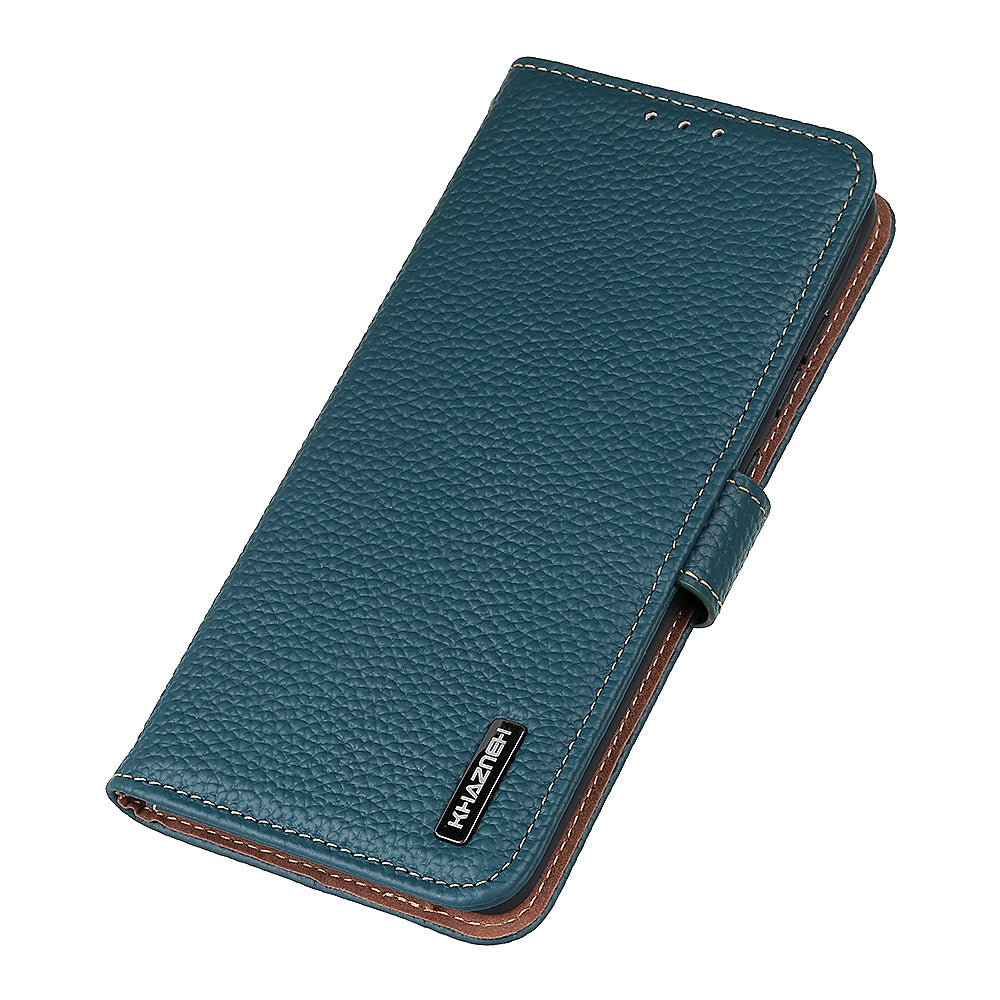 KHAZNEH Litchi Skin Surface Top Layer Genuine Leather Wallet Cover Case for Sony Xperia 5 III 5G