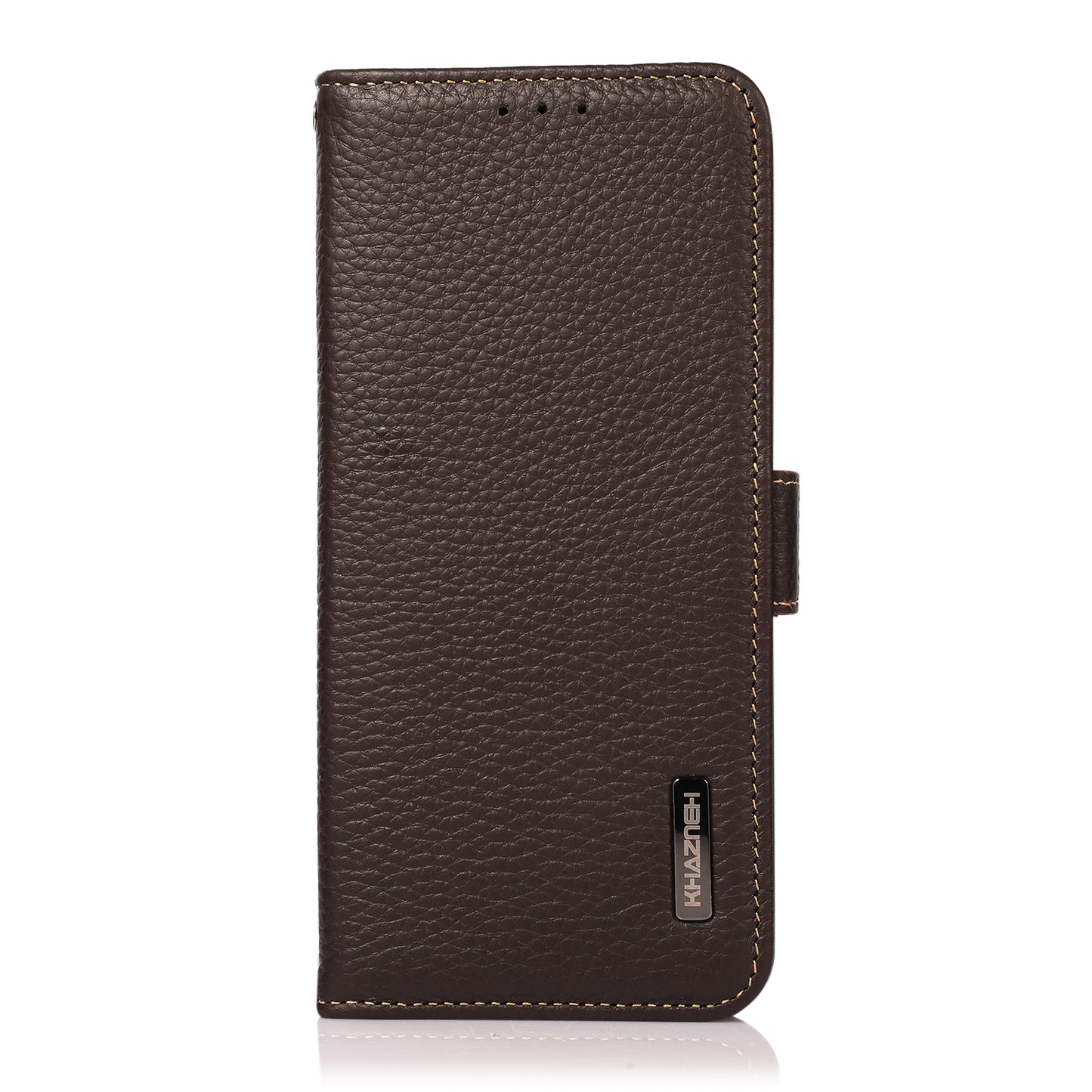 KHAZNEH Litchi Texture Genuine Leather RFID Blocking Well-Protected Phone Case with Anti-theft Swiping Design for Sony Xperia 5 III 5G