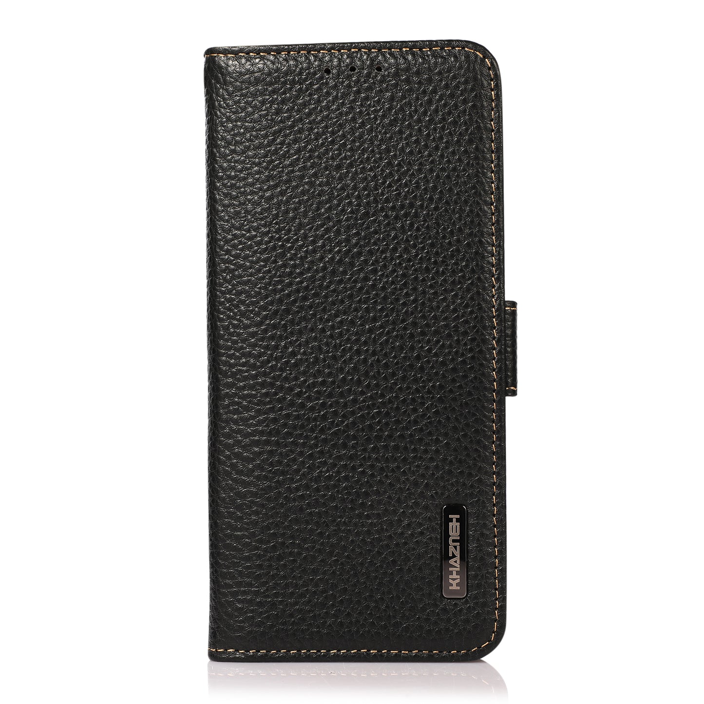 KHAZNEH Litchi Texture Genuine Leather RFID Blocking Well-Protected Phone Case with Anti-theft Swiping Design for Sony Xperia 5 III 5G