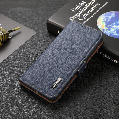 KHAZNEH Litchi Texture Genuine Leather RFID Blocking Well-Protected Phone Case with Anti-theft Swiping Design for Sony Xperia 5 III 5G
