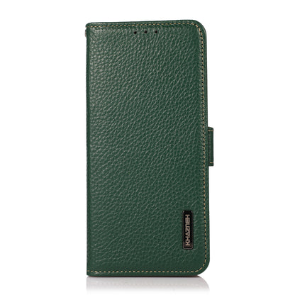 KHAZNEH Litchi Texture Genuine Leather RFID Blocking Well-Protected Phone Case with Anti-theft Swiping Design for Sony Xperia 5 III 5G