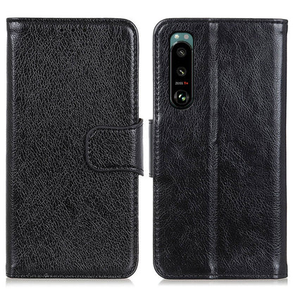 Full-Protection Nappa Texture Wallet Design Split Leather Stand Phone Cover Shell for Sony Xperia 5 III 5G